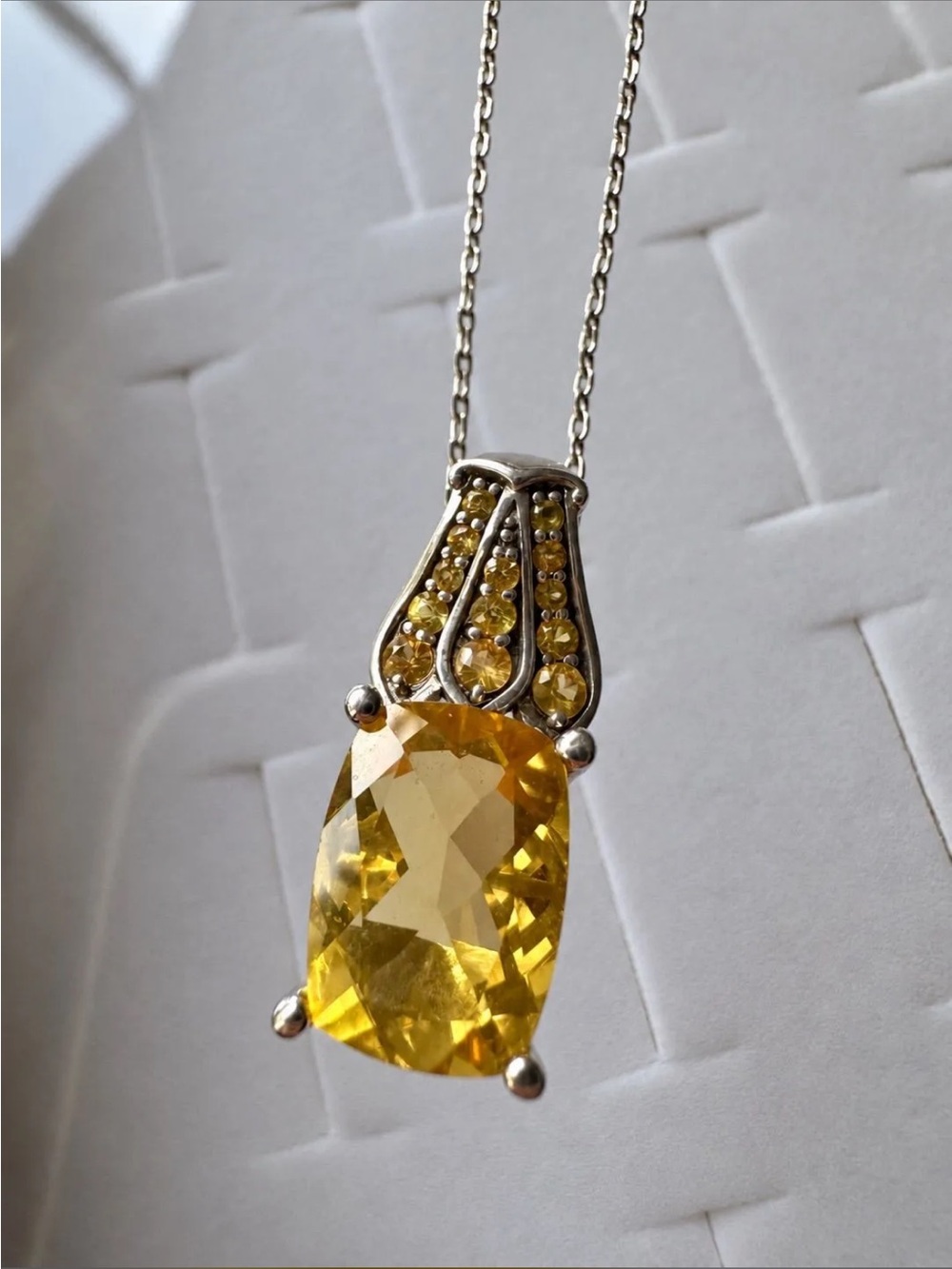 Yellow/Orange Citrine Necklace Handmade in Thailand Sterling Silver